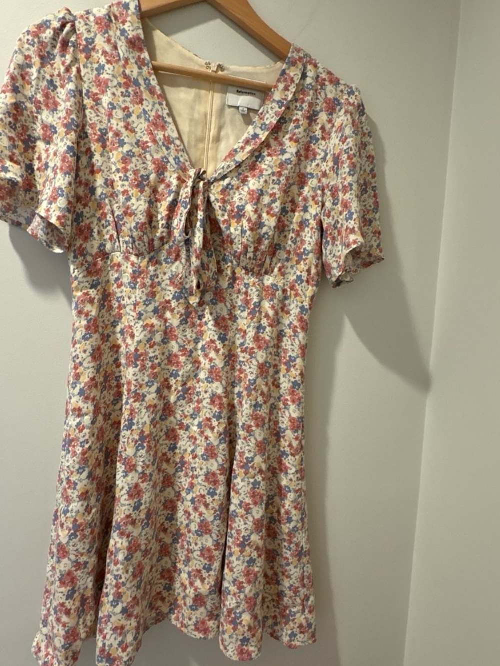 Reformation Cream Mini Dress with Pink & Blue Floral Print